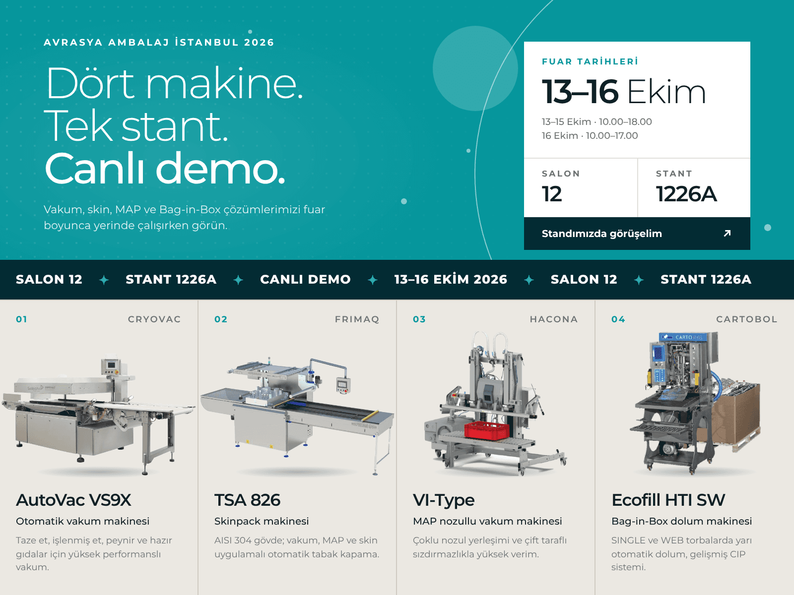 Avrasya Ambalaj İstanbul 2026 — 13–16 Ekim, Salon 12, Stand 1226A